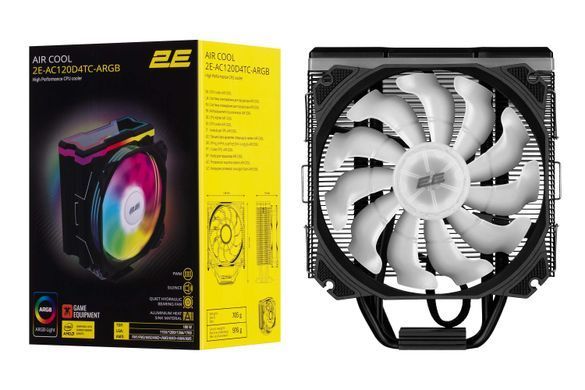 Процесорний кулер 2E Gaming Air Cool AC120D4TC-ARGB, LGA1700, 1366, 1200, 115X, AM5, AM4, AM3, AM3+, AM2, AM2+, FM2, FM1, 4pin PWM,+ 5V 3pin RGB, TDP 180W 2E-AC120D4TC-ARGB фото