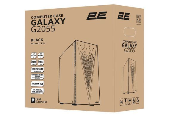 Корпус 2E Gaming Galaxy G2055, без БЖ, 1xUSB 3.0, 2xUSB 2.0, 3x120mm ARGB, ARGB strip, TG Side Panel, ATX, чорний 2E-G2055 фото