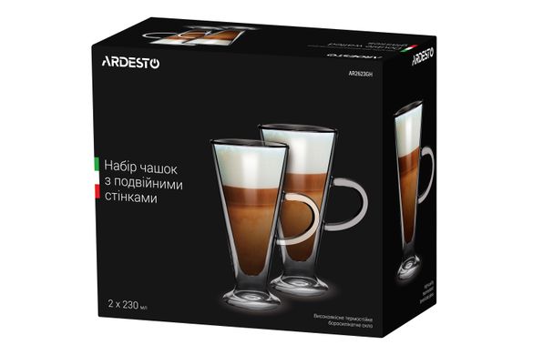 Набор чашек с ручками Ardesto с двойными стенками, 230 мл, H 15,8 см, 2 шт, боросиликатное стекло AR2623GH фото