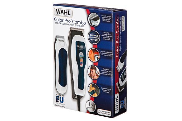 Moser Машинка для стриження WAHL olorPro Combo, від мережі, вібраційний мотор, насадок-8, кейс, міні триммер у компл., сталь, біло-синій 1395.0465 фото