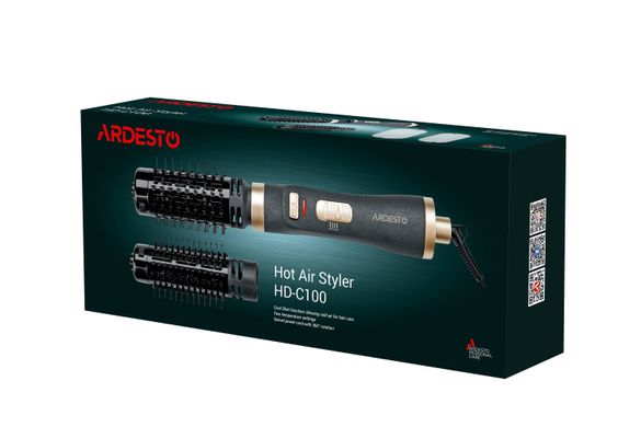 Фен-щітка Ardesto Gemini HD-C100 ,1000 Вт, 2 темп. режими, холодний обдув, обертання в обидва боки, 2 керам. насадки, чорний HD-C100 фото