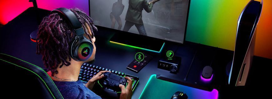 Razer Гарнитура игровая Kraken V4 Pro, mini-jack/USB-A/BT/WL, RGB, чёрный RZ04-05160100-R3M1 фото