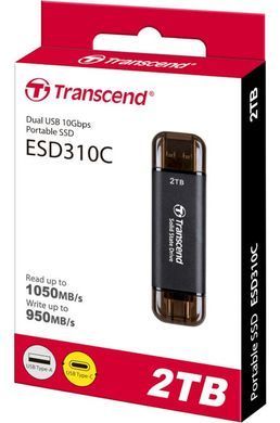 Transcend Портативний SSD Transcend 2TB USB 3.1 Gen 2 Type-A + Type-C ESD310 Чорний TS2TESD310C фото