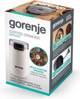 Gorenje Кавомолка роторна 150Вт, об'єм зерен-45г, 3 ступеня помолу, пластик/метал, білий SMK150SW фото