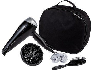 Remington Фен STYLE EDITION, 2200Вт, 3 режими, іоніз-я, хол. обдув, дифузор, гребінець, резинка, кейс, чорно-сірий D3171GP фото