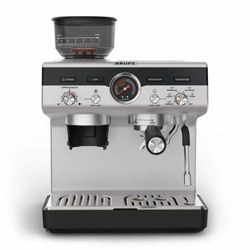 Krups Кавоварка ріжкова Precision+, 3.5л, вдубована кавомолка, ручний капучинатор, 15 бар, чорний-сірий XP804T10 фото