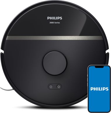 Philips Робот-пилосос Series 3000, h=34см, вологе прибирання, конт пил -0.35л, вода -0.3л, автон. робота до 200хв, НЕРА 11, чорний XU3000/01 фото