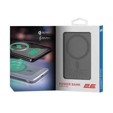 2E Акумулятор портативний літій-іонний Power Bank 2E Slim Wireless QI 5000мА&middot;год, 20Вт, PD, сірий 2E-PB0515-GREY фото