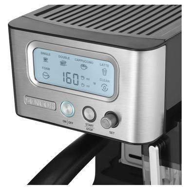 Sencor Кофеварка рожковая 1.4л, молотый, автоматический капучинатор, LCD-дисплей, нерж. сталь-черный SES4090SS фото