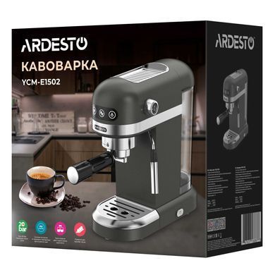 ARDESTO Кавоварка рожкова 1.4л, мелена, ручний капуч, підігрів чашок, чорний YCM-E1502 фото