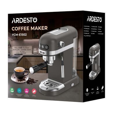 ARDESTO Кавоварка рожкова 1.4л, мелена, ручний капуч, підігрів чашок, чорний YCM-E1502 фото