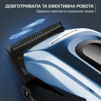 Rowenta Машинка для стрижки Barber Experience, сеть+акум., роторный мотор DC, насадок-12, кейс, нерж. сталь, синий TN1551E0 фото