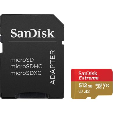 Карта памяти SanDisk microSD 512GB C10 UHS-I U3 R190/W130MB/s Extreme V30 + SD SDSQXAV-512G-GN6MA фото