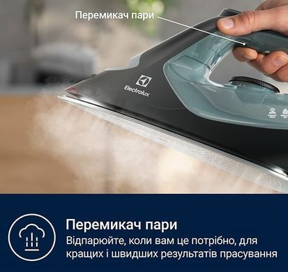 Electrolux Праска, 2600Вт, 370мл, паровий удар 230гр, алюмінієва підошва, зелено-чорний E7SI2-6OG фото