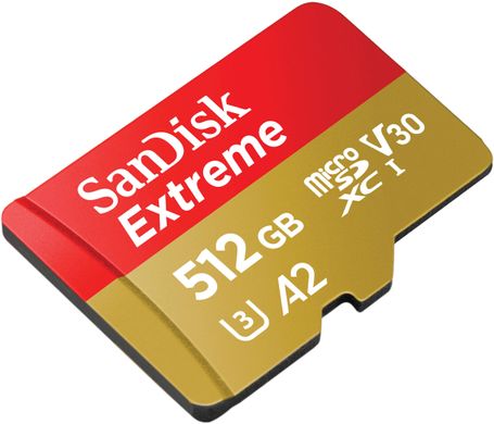 Карта пам'яті SanDisk microSD 512GB C10 UHS-I U3 R190/W130MB/s Extreme V30 + SD SDSQXAV-512G-GN6MA фото