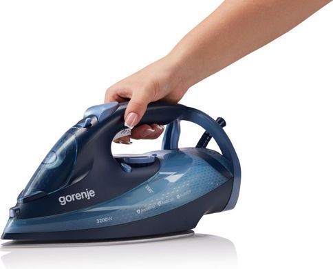Gorenje Утюг, 3250Вт, 420мл, паровой удар -250гр, верт. отпаривание, антинакипь, автоотключение, керам. подошва, чорно-синій SIH3200DB фото