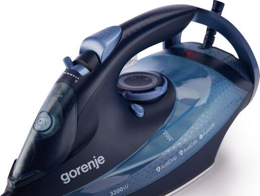 Gorenje Утюг, 3250Вт, 420мл, паровой удар -250гр, верт. отпаривание, антинакипь, автоотключение, керам. подошва, чорно-синій SIH3200DB фото