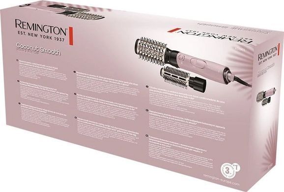 Remington Фен-щетка Coconut Smooth, 1000Вт, режимов-2, ионизиция, хол. обдув, 2 насадки, черно-розовый AS5901 фото