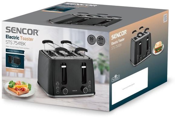 Sencor Тостер Sencor 1860Вт, підігрів, розморожування, 4 слоти, пластик, чорний