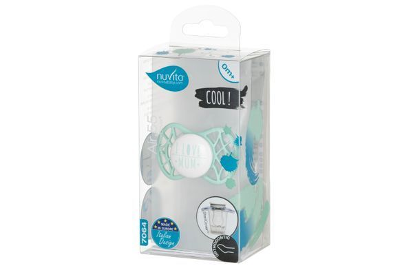 Nuvita Пустышка Air55 Cool 0мес+, ортодонтическая, с колпачком, I LOVE MUM светло-голубой NV7064SG фото