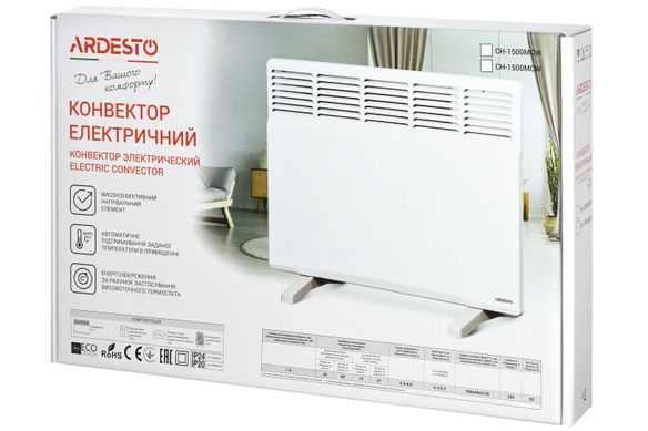 Конвектор электрический ARDESTO CH-1500MCW, 15 м2, 1500 Вт, закрытый нагрев. элемент, IP24, мех. упр-ние CH-1500MCW фото