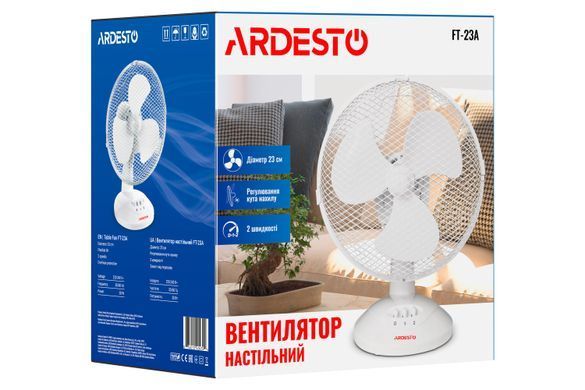 ARDESTO Вентилятор настольный FT-23A, 23 см, 30 Вт, 2 скорости, белый