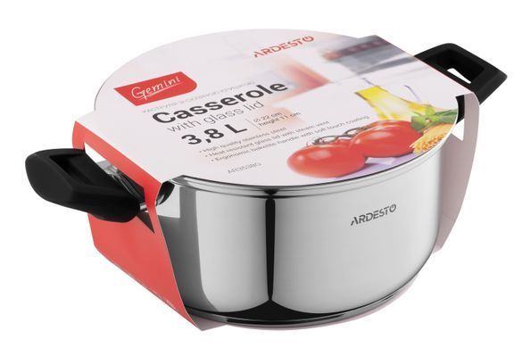 ARDESTO Каструля Gemini, скляна кришка, 3.8 л, нержавіюча сталь AR3538G фото