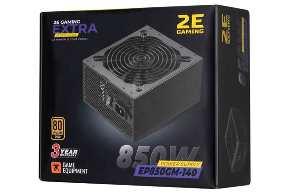Блок живлення 2E Gaming Extra Power (850W), >90%, 80+ Gold, 140mm, 1xMB 24pin(20+4), 2xCPU 8pin(4+4), 4xMolex, 6xSATA, 4xPCIe 8pin(6+2), Fully Modular 2E-EP850GM-140 фото