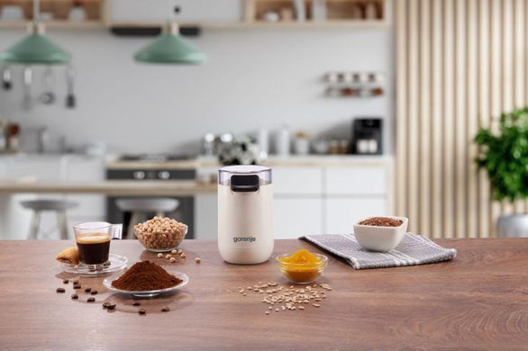 Gorenje Кавомолка роторна 150Вт, об'єм зерен-45г, 3 ступеня помолу, пластик/метал, білий SMK150SW фото