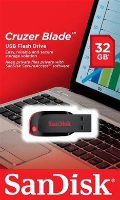SanDisk Накопичувач 32GB USB 2.0 Type-A Cruzer Blade Чорний SDCZ50-032G-B35 фото