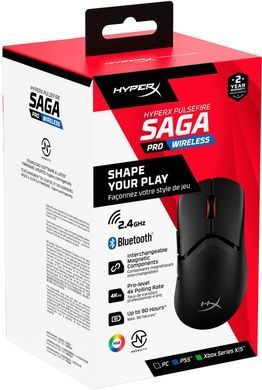 HyperX Мишь Pulsefire SAGA PRO, RGB, USB-A/WL/BT, черный A2PB2AA фото