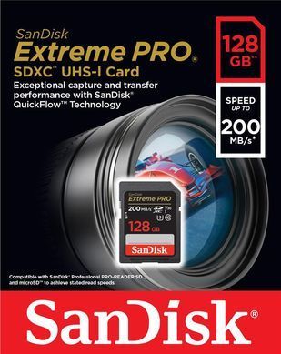 SanDisk Карта памяти SD 128GB C10 UHS-I U3 R200/W140MB/s Extreme Pro V30 SDSDXXD-128G-GN4IN фото