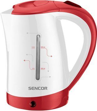 Sencor Електрочайник 0.5л, Strix, пластик, в комплекті 2 склянки + 2ложки, біло-червоний SWK150RD фото
