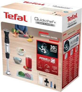 Tefal Блендер погружной Quickchef+ 1000Вт, 3в1, чаша-800мл, чопер-500мл, турборежим, серебристо-черный HB67E830 фото