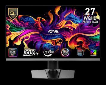 MSI Монітор MSI 26.5" MAG 272QP QD-OLED-X50 2xHDMI, DP, USB-C, Audio, QD-OLED, 2560x1440, 500Hz, 0.03ms, DCI-P3 99%, FreeSync, Pivot, HDR500 9S6-3CD79A-032 фото