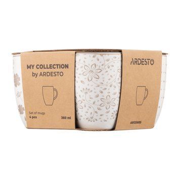 ARDESTO Set of mug Ravenna, 4pcs, 360ml, porcelain, white-beige AR1336RS фото