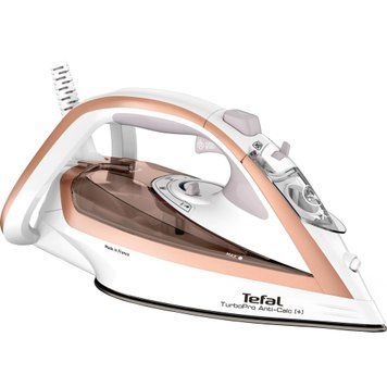 Tefal Утюг TurboPro Anti-Calc, 3000Вт, 300мл, паровой удар -270гр, постоянный пар - 50гр, керам. подошва, бело-бежевый FV5697E1 фото