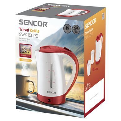 Sencor Электрочайник 0.5л, Strix, пластик, в комплекте 2 стакана + 2ложки, бело-красный SWK150RD фото