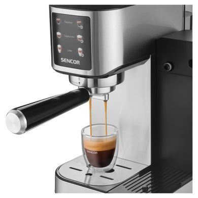 Sencor Кавоварка Sencor ріжкова 1л, мелена, автоматичний капучинатор, LCD-дисплей, нерж. сталь, сірий SES4910SS фото