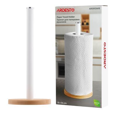 ARDESTO Тримач для паперових рушників Midori 15х34см, метал, бамбук, білий AR0913WB фото