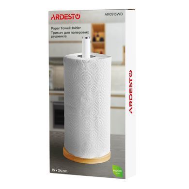 ARDESTO Тримач для паперових рушників Midori 15х34см, метал, бамбук, білий AR0913WB фото
