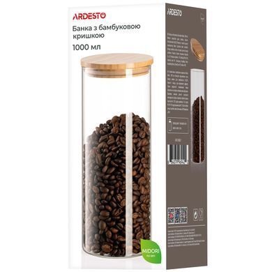 Банка для зберігання Ardesto Fresh, кругла, 1000 мл, скло, бамбук AR1310BLR фото