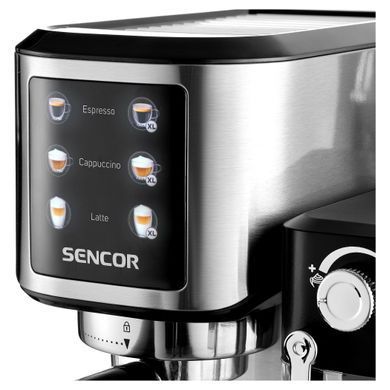Sencor Кавоварка Sencor ріжкова 1л, мелена, автоматичний капучинатор, LCD-дисплей, нерж. сталь, сірий SES4910SS фото