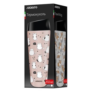 ARDESTO Термочашка Coffee Time Cats 450мл, нержавеющая сталь, коричневый AR2645FC фото