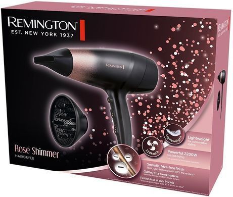 Remington Фен ROSE SHIMMER, 2000Вт, режимов-3, иониз-я, хол. обдув, черный D5305 фото