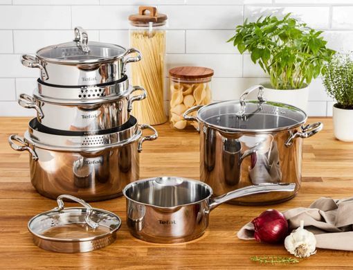 Tefal Набор посуды Duetto Plus, 10 предметов, нержавеющая сталь, стекло G719SA55 фото