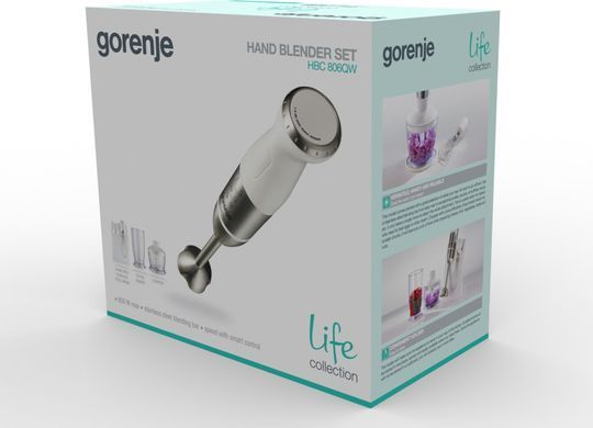 Gorenje Блендер заглибний 800Вт, 5в1, чаша-500мл, подрібнювач, білий