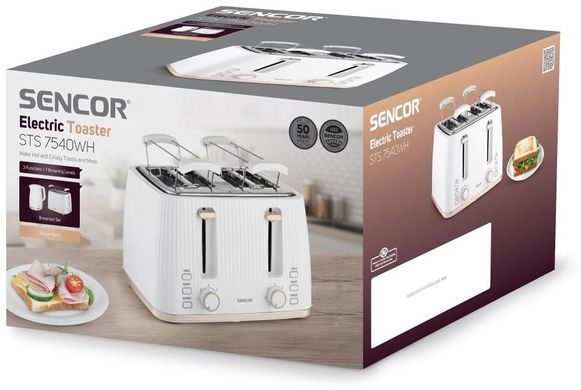 Sencor Тостер Sencor 1860Вт, підігрів, розморожування, 4 слоти, пластик, білий