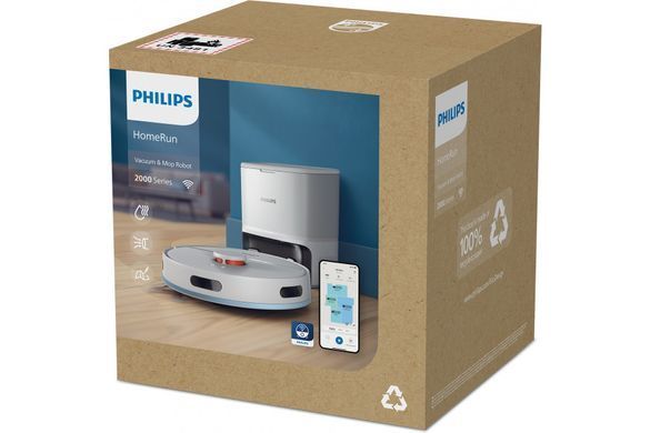Philips Робот-пилосос Series 2000, h=40.3см, вологе прибирання, конт пил -0.25л, автон. робота до 130хв, НЕРА 11, білий XU2100/20 фото