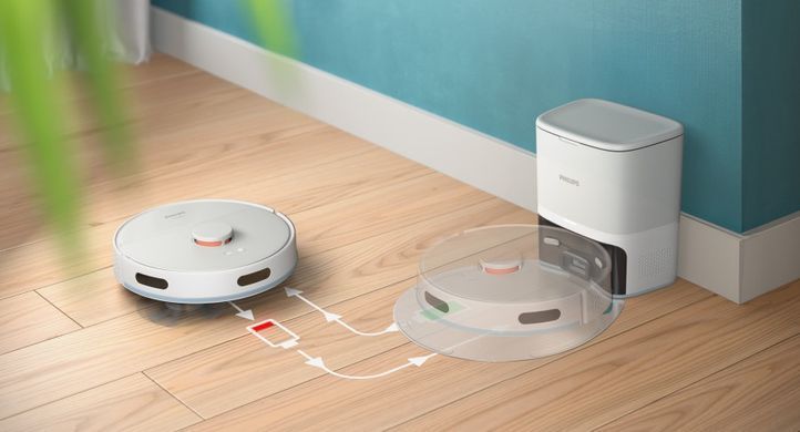Philips Робот-пилосос Series 2000, h=40.3см, вологе прибирання, конт пил -0.25л, автон. робота до 130хв, НЕРА 11, білий XU2100/20 фото